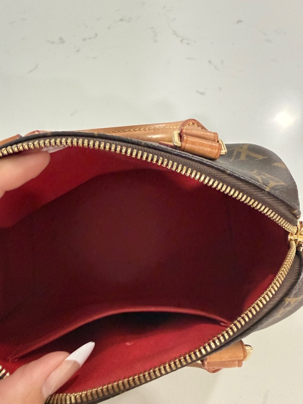 Louis Vuitton Brown Monogram Mini Bag with Beige Logo Strap - Picture 2 of 5